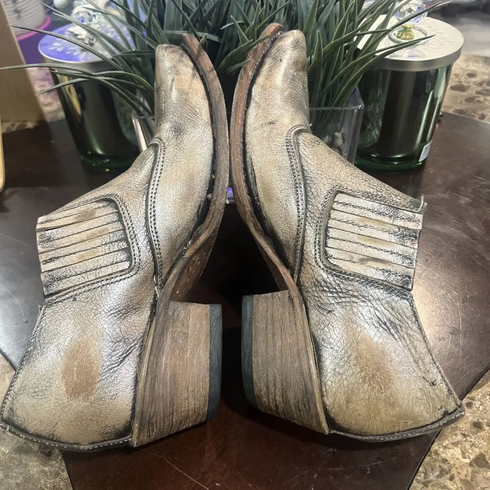Wyoming Freebird By Steven Pewter Leather Pointed Toe Pull-On Ankle Boots US 10